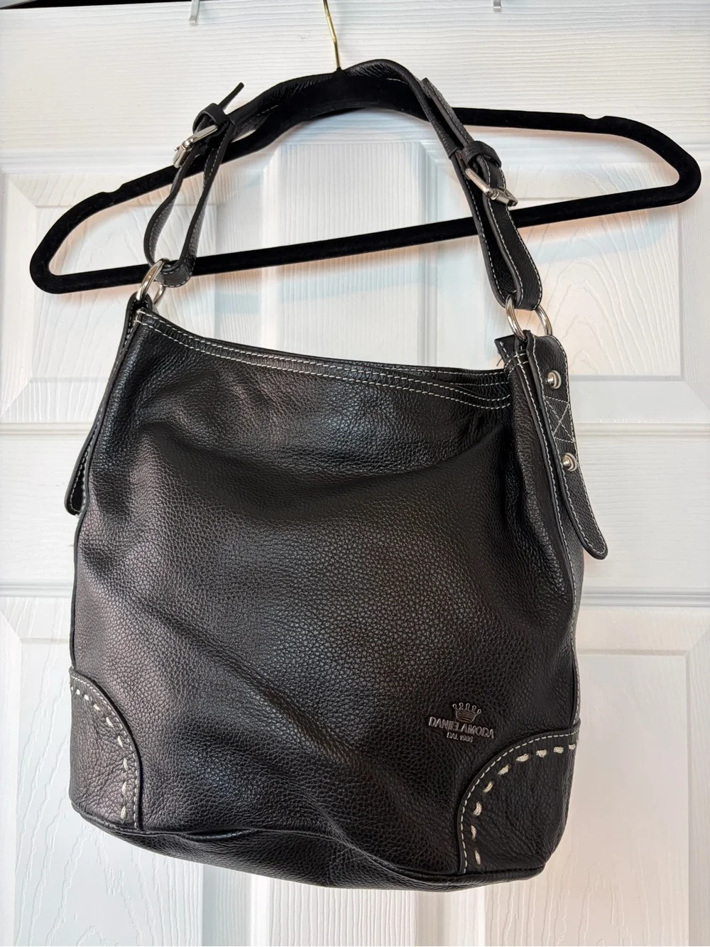 Daniela Moda Black Italian Leather Shoulder Hobo Bag